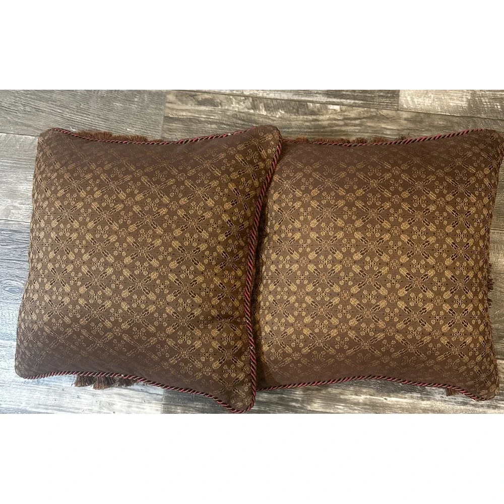 CROSCILL HOME Burgundy Jacquard‎  Decorative Boudoir Bead Tassel Pillow 17 x17.